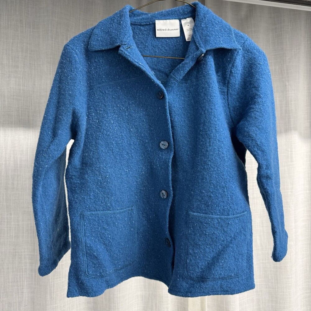 Alfred Dunner 100% Wool Blue Boiled Wool Jacket Women’s Medium Button Front